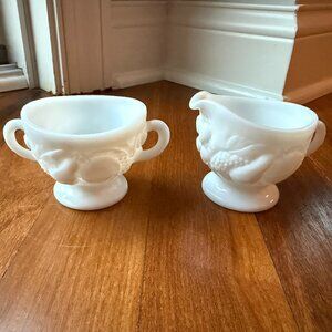 Vintage Westmoreland Della Robbia White Milk Glass Sugar & Creamer